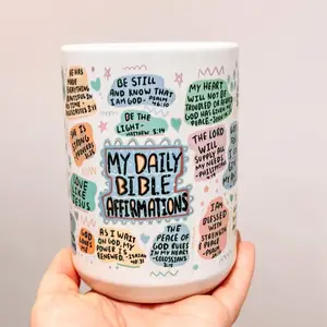 Bible affirmation Coffee mug 15oz Daily affirmations mug gift for her best friend tumbler Mental health awareness Religious gifts Mug gif god10177
