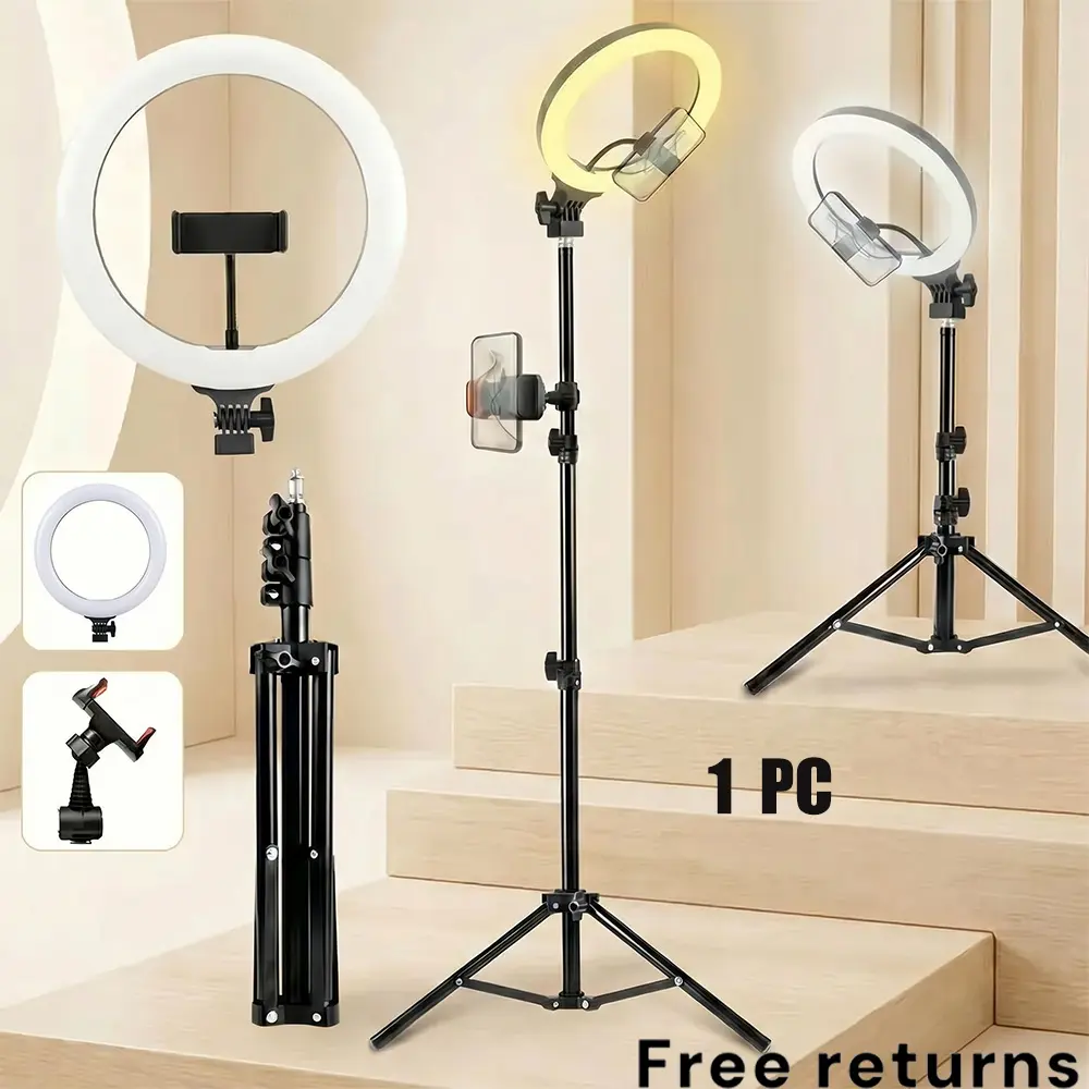 12" Dimmable LED Ring Light with 43" Extendable Foldable Tripod Combo, Adjustable Light Stand & Phone Holder - Portable Multi-Purpose Phone Stand Selfie Accessories for Vlogging, Live Stream#SummerWins#BackToSchoolDeal, Dimmable Lighting