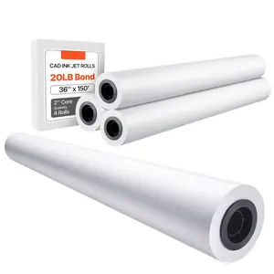 Wide Format Plotter Paper Pack: 36 In x 150 Ft, Four CAD Bond Paper Rolls With 2-Inch Cores, 20 Lb Bond Paper For CAD Drawings, Engineering Plans, GIS Maps And Architectural Designs, Suitable For Large-Format Printing