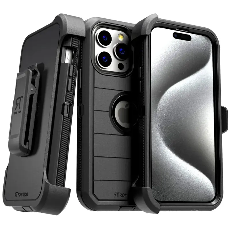 Rome Tech Defender Series Case for Apple iPhone 15 Pro Max 2023 - Heavy-Duty Shockproof Holster with 360-Degree Swivel Belt Clip & Kickstand Feature