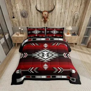 Rustic Western Bedding Sets, Southwestern Aztec Comforter,Farmhouse Bohemian Geometric Bedding Comforter Sets,American Native Quilt Duvet