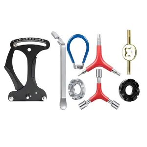 Bicycle Spoke Tension Meter Wrench Repair Tool Set, 8pcs Adjustment Bike Bicycle Spoke Indicator Tensiometer Wrench, Wheel Repair Tool W/Valve Wrench/Spoke Wrench/Tire Lever/Hex/Socket Wrench repair kit