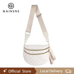 GAINSNS Black and White Checkered Nylon Bum Bag Plus Size Friendly Fanny Pack  - new style Spacious Design for Essentials great gift belt bags crossbody versatile Oxford cloth large capacity shell bag light messenger bag sports bag Outdoorfun