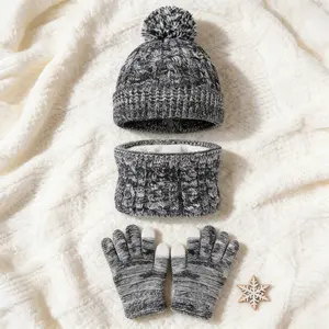 Ultra Warm Winter Set with Ski Mask Design Fleece Lined Knit Pom Pom Beanie Scarf Gloves for Boys Girls Unisex Cold Weather Gear Cute Solid Color Outdoor Set Age 4-12