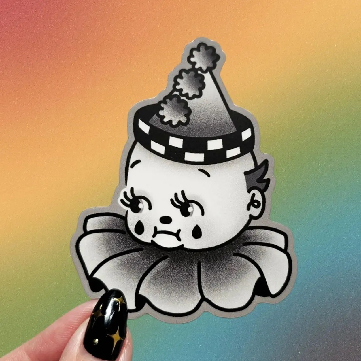 Sad Kewpie Clown Sticker, Clowncore Stickers, Retro Circus, Creepy Stickers, Cars, Trucks, Laptops, Coolers, Toolboxes, Windows & More, Vinyl Sticker