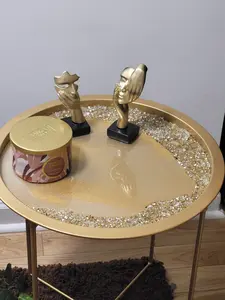Elegant 3d gold accent table with high-quality resin and crystals. Decorative decor collection, ready for Display for any room Decoration