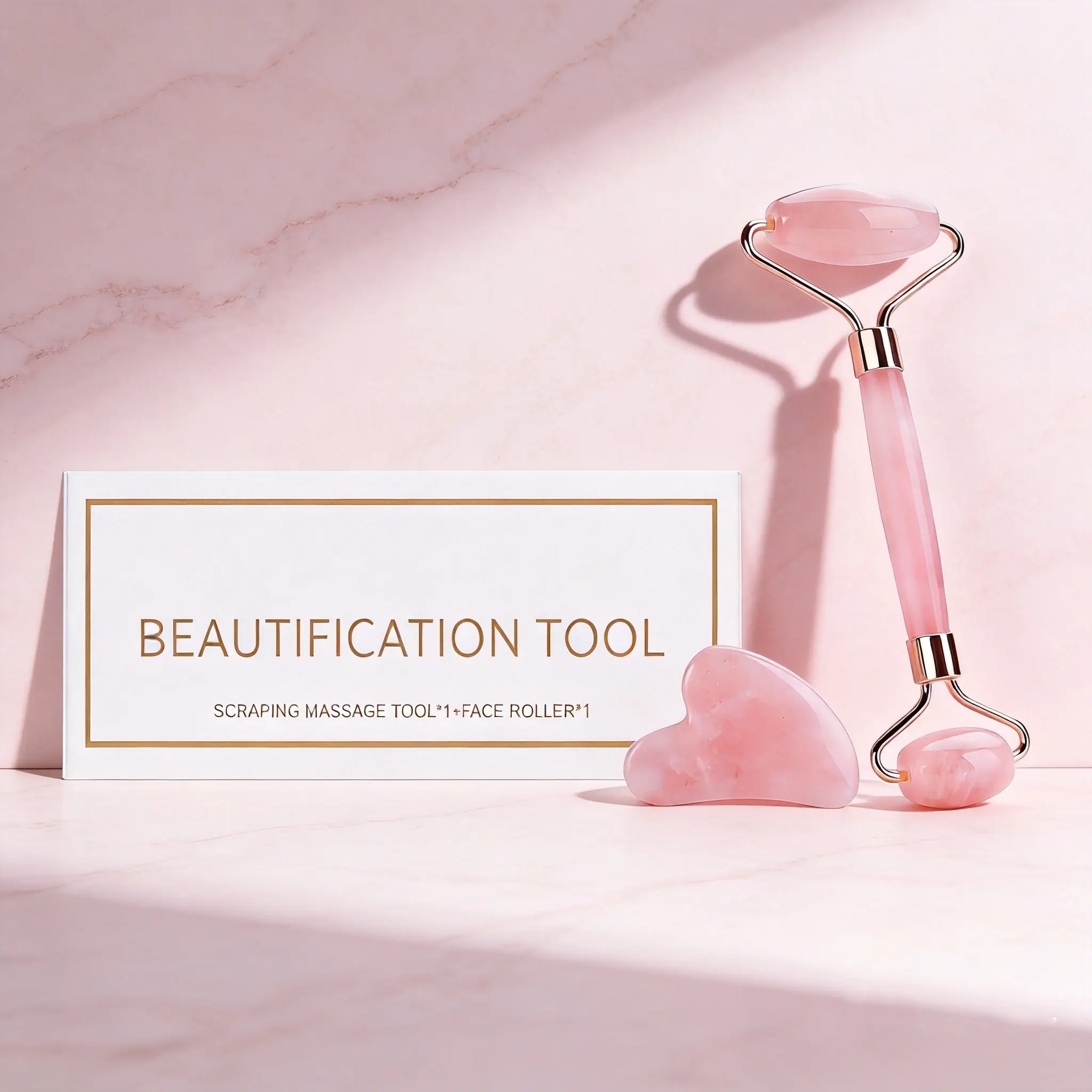 Gentle Smooth Natural Stone Rose Quartz Roller Massage Set - Multi-Size Beauty & Personal Care Accessory for Adults' Face Neck Soothing Massage, Tightens Skin