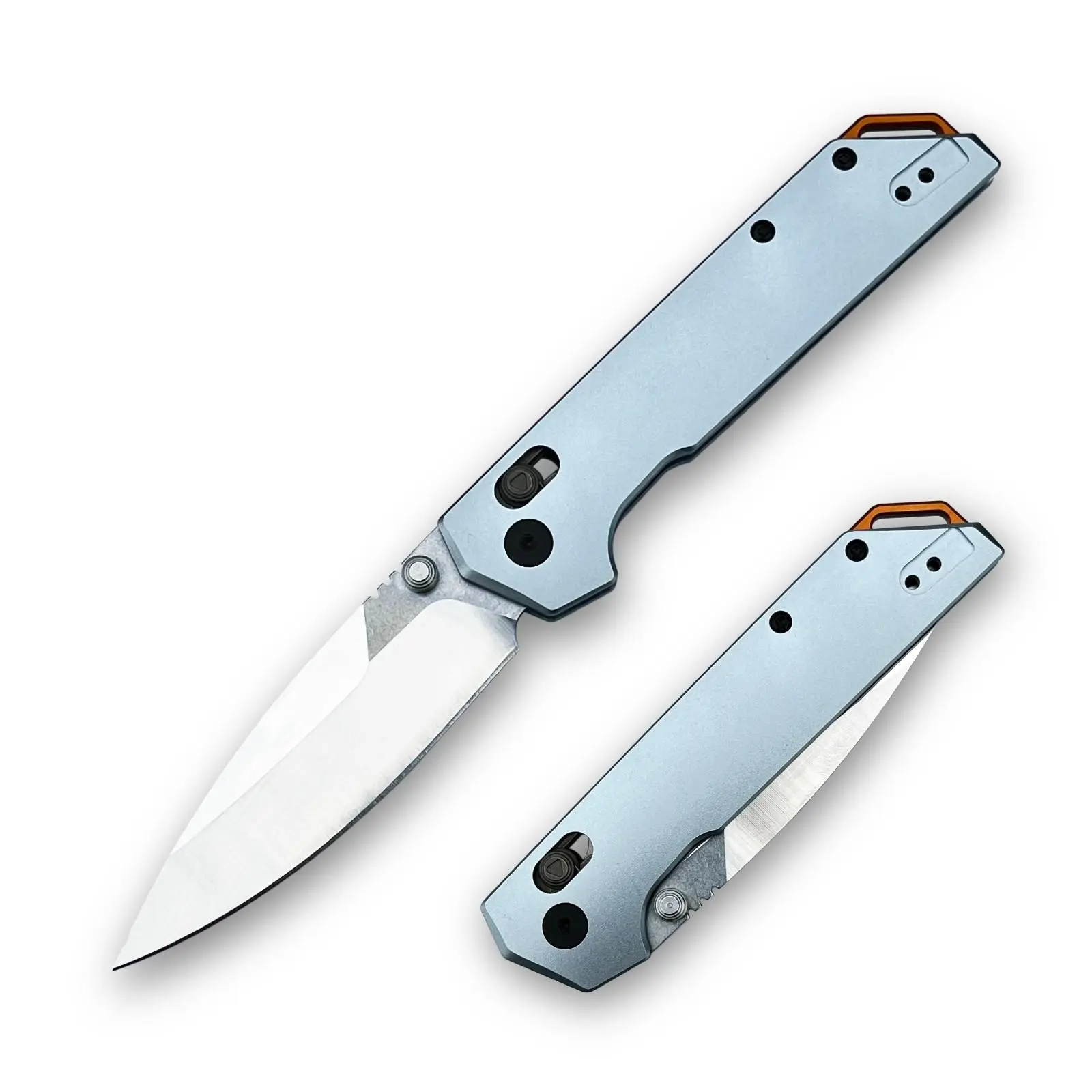 EDC KS2038 Folding Knife 3.4" D2 Two-Tone Spear Point Blade, Light Blue Aluminum Handles