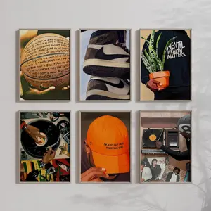 Set of 6 Men Wall Decor, Masculine Wall Art, Black Man Wall Art, HypeBeast Wall Art, Black Art , home decor gift Photo Poster Decoration Room Vintage Letters Print Durable Digital Print Artistic Artwork