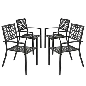 Outdoor Patio Chair Set of 4 Bistro and Dining Chairs, Powder-coated Finish and Iron Frame, for Outdoor and Indoor Space, Patio, Deck, Garden, Backyard, Balcony, Black with Gold Speckles