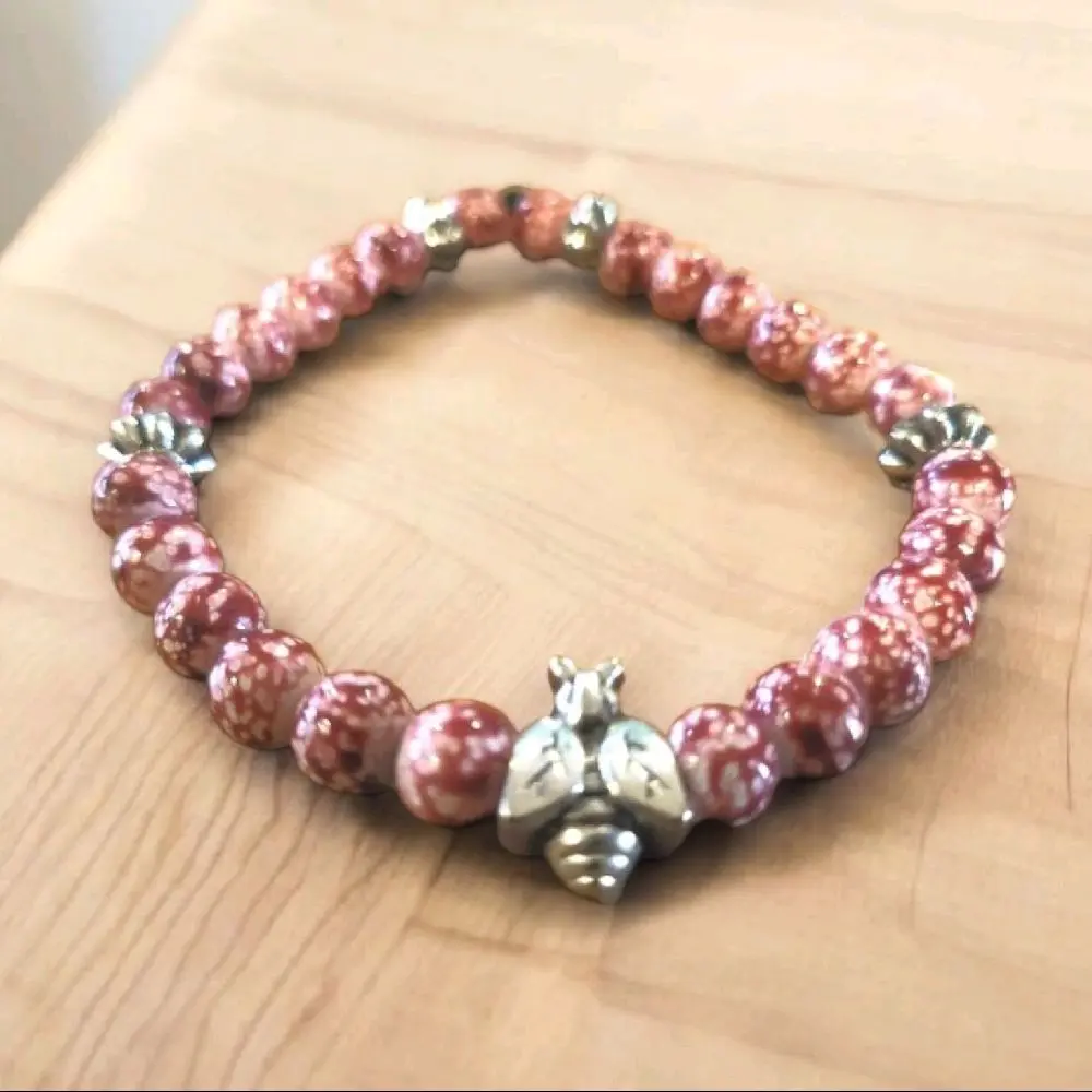 Berry Buzz Beaded Bracelet with Red Beads and Bee Charm Jewelry Accessory