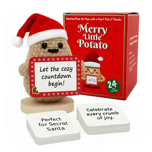 Primo Lines Merry Little Potato Christmas Gift Handmade Crochet Toy with 24 Daily Affirmation Cards Gift Ready Box for Daily Encouragement Holiday Desk Decor Teacher Coworker Family Present