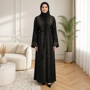 Dubai Abaya - Two Pieces Black Abaya with Gold Embellishments and Long Sleeves
