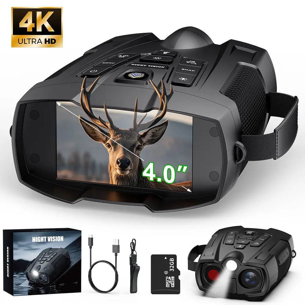 [FathersGift] Night Vision Goggles 4K with 4'' HD Screen, Rechargeable 5000mAh, 32GB Storage – For Hunting, Camping, Security & Farm Patrol, Perfect Gift for Outdoor Lovers