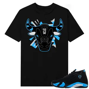 Unisex T-shirt To Match Sneakers Jordan 14 Black & University Blue - Retro 14 Bull. 100% Cotton for Casual Wear. Comfortable Summer Unisex T-Shirt to match Jordan Sneaker. Streetwear Style. urban outfitters