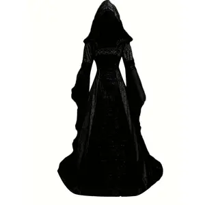 Black A-Line Corset Renaissance Costume with Bell Sleeves for Halloween