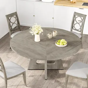 GAOMON 47" Round Dining Table Set for 4 to 6, Farmhouse Kitchen Table with Wooden Top and Pedestal Base, Circle Dinner Table for Dining Room, Kitchen Room - Grey (No Chairs)