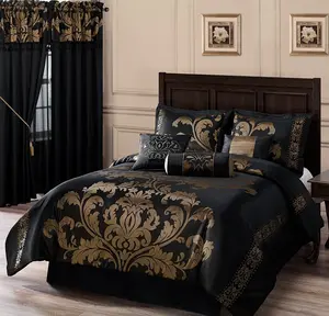 CHEZMOI COLLECTION Royale 7-Piece Jacquard Woven Floral Comforter Set - Premium Polyester Fabric - Easy Care Machine Washable