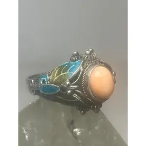 Butterfly ring size 7 coral enamel  sterling silver women girls