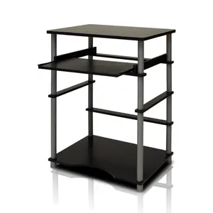 Black Compact Office Desk - 23.6-in Surface, Keyboard Tray - Ideal for Dorm, Home Office Small-Space Setups