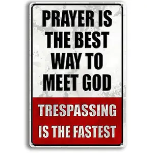 Large Font Funny Metal No-Trespassing Sign, 20×30cm/8×12inch Decorative Private Property Plaque for Home, Garden