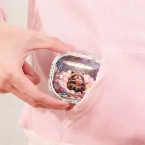 Cotton Candy Candy House Apple Raccoon Printed Retainer Box, Loss-Proof Portable Denture Storage Box, Outdoor Portable Orthodontic Retainer Case, Drop-Proof Scratch-Resistant Invisible Braces Box