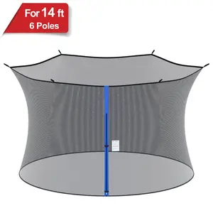 Trampoline Safety Net, 14ft Replacement Enclosure Net for 6 Straight Poles Round Frame, Breathable and Weather-Resistant, with Adjustable Straps, Zippers, Protection Buckles, NET ONLY