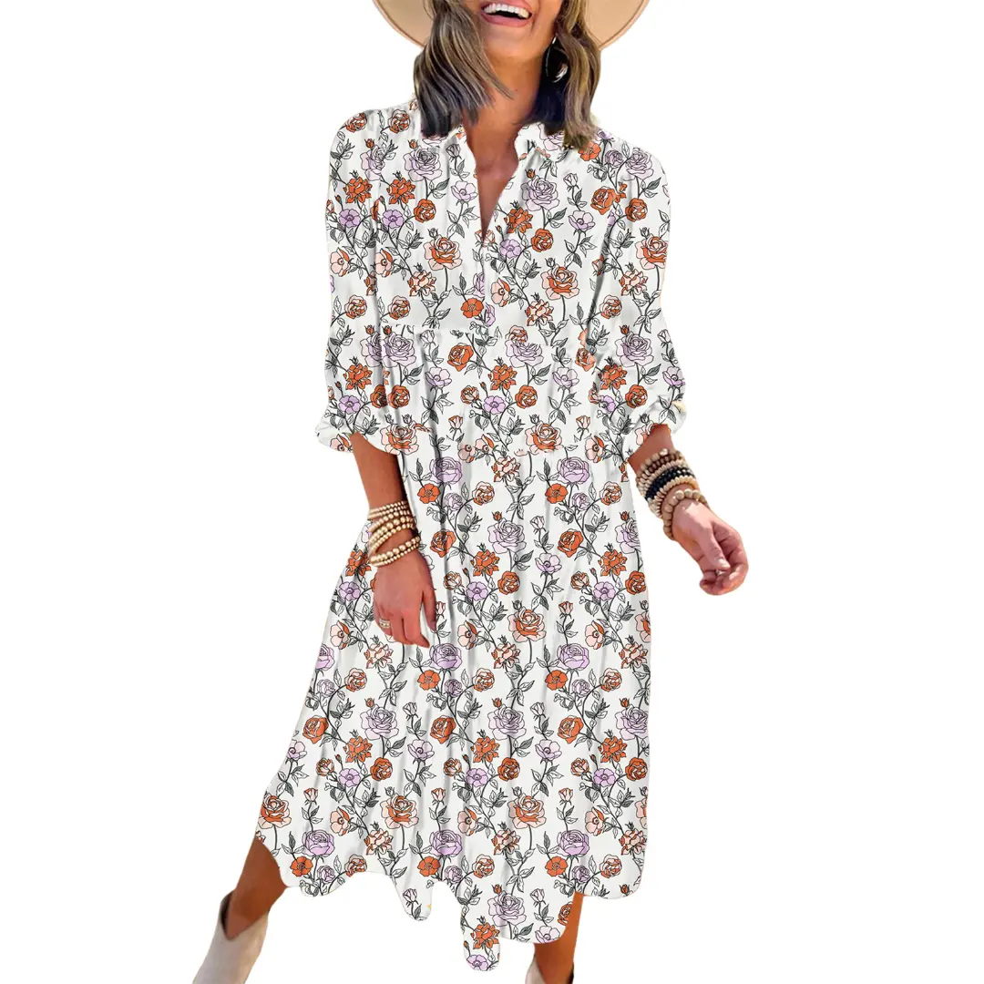 Dokotoo Women's Casual Bohemian Floral Dress 2026 V-Neck Long Puff Sleeve Midi Dress Soft Fabric Comfortable Summer Dress - Womenswear Dokotoo Women's Casual Bohemian Floral Dress 2026 V-Neck Long Puff Sleeve Midi Dress Soft Fabric Comfortable Summer Dress - Womenswear