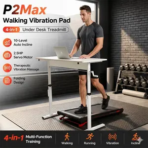 P2Max Walking Vibration Pad - 4-in-1 Under Desk Treadmill with 10-Level Auto Incline, 2.5HP Servo Motor, Therapeutic Vibration Massage & Folding Design for Home Office Dynamic Training