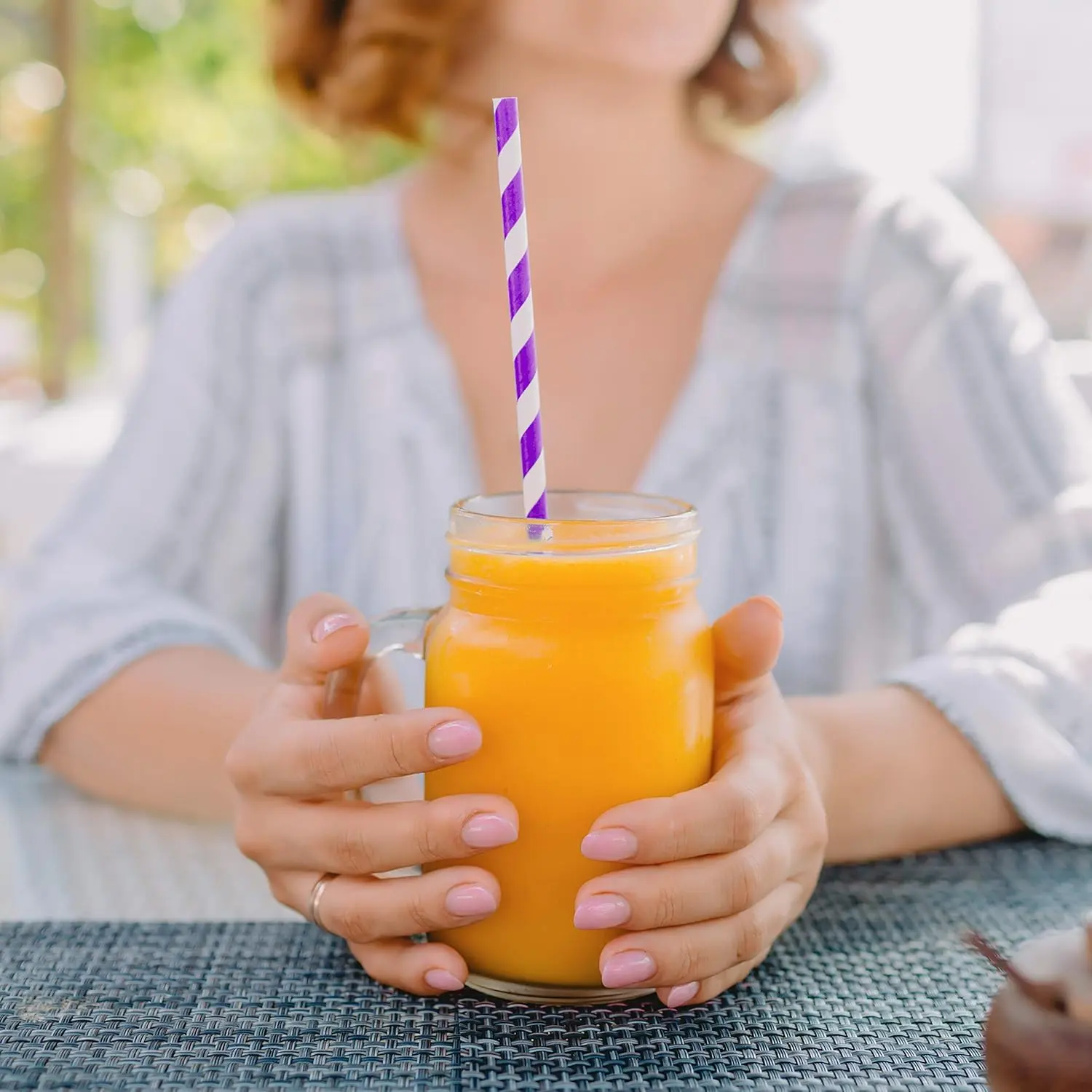 Purple Straws - 50 Pack Of Biodegradable Striped Paper Straws For Parties, Cake Pop Sticks, And More