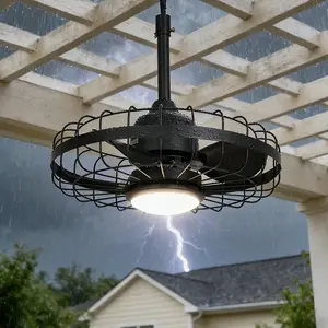 [NEW PRODUCT - FLASH SALE]  Garvee 20" Outdoor Ceiling Fan with Lights, Plug in Caged Ceiling Fan with Remote Control Smart App, IP44 Waterproof Gazebo Fans with 6 Speed Reversible, Timer, 3CCT for Outdoor Patio Porch, Black