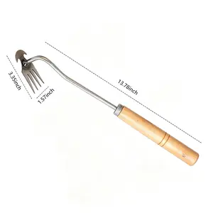 Household Weeder — Manual Root-Pulling Tool with Wooden Handle — Ideal for Garden Weeding, Soil Loosening, Vegetable Gardens, Backyards, and Farms
