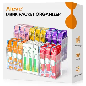 Double-Layer WaterTok Station: 2-Tier Acrylic Drink Packet Organizer for Water Flavors & Hydration Mixes - Clear Aesthetic Pantry Storage Holder for Liquid I.V., Tea & Coffee Packets