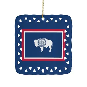 Wyoming Flag Inspired Square Ceramic Ornament Made in the USA