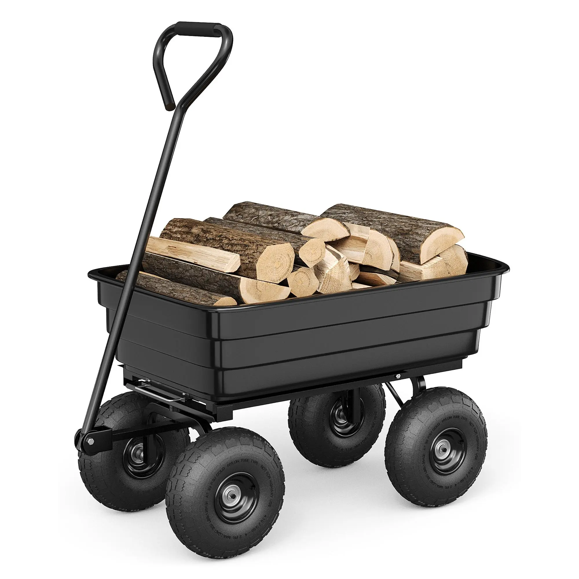 600LB Capacity All-Terrain Yard Wagon – Heavy Duty Utility Cart with Quick-Dump & Adjustable Handle, Perfect for Hauling Soil, Plants, Gardening Tools, and Landscaping Work
