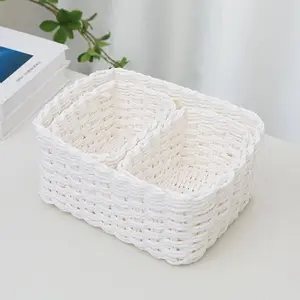 3pcs/set Woven Storage Baskets for Organizing Container for Shelves, Small Decorative Woven Basket, Home Organization Organiser and Storage Supplies for Kitchen Bathroom Bedroom Living Room Dorm Office Desk, Chinese New Year Lunar New Year Decor for Gift