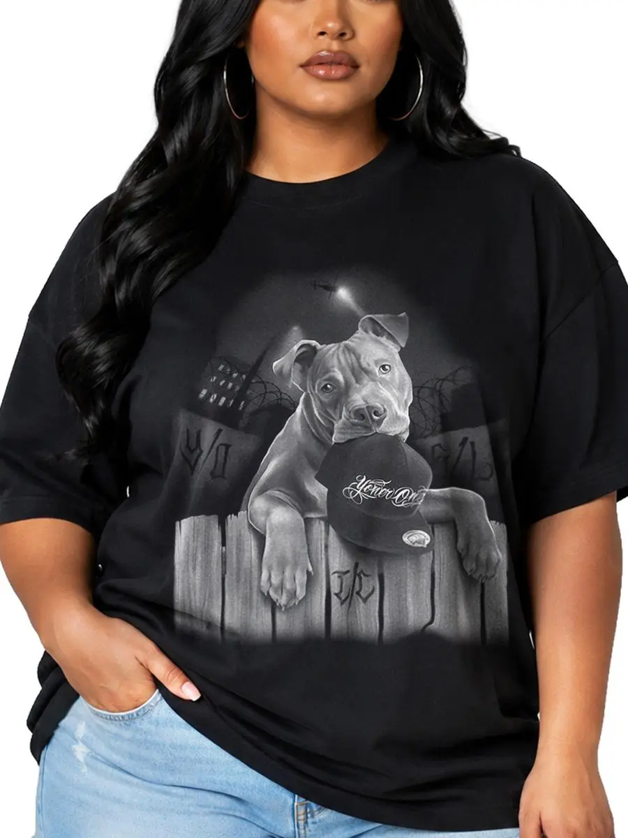 Pitbull Dog T-Shirt, Realistic Black Dog Graphic Tee, Monochrome Animal Portrait Shirt, Urban Streetwear Style, Casual Unisex Top, Unique Gift Idea