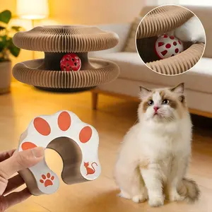 Katie Curly Magic Organ Cat Scratcher, Foldable Wood Grain Scratching Board, Scratch-Resistant Wear-Resistant Interactive Cat Toy CatScratcher MagicOrganCatScratcher