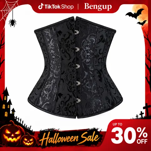 Women's Boning Corset - Lace-Up Spandex Underbust Waist Trainer, Jacquard Brocade Gothic Corset Style Underwear for Women, Christmas Halloween Party Costume Shapewear 9427-D1