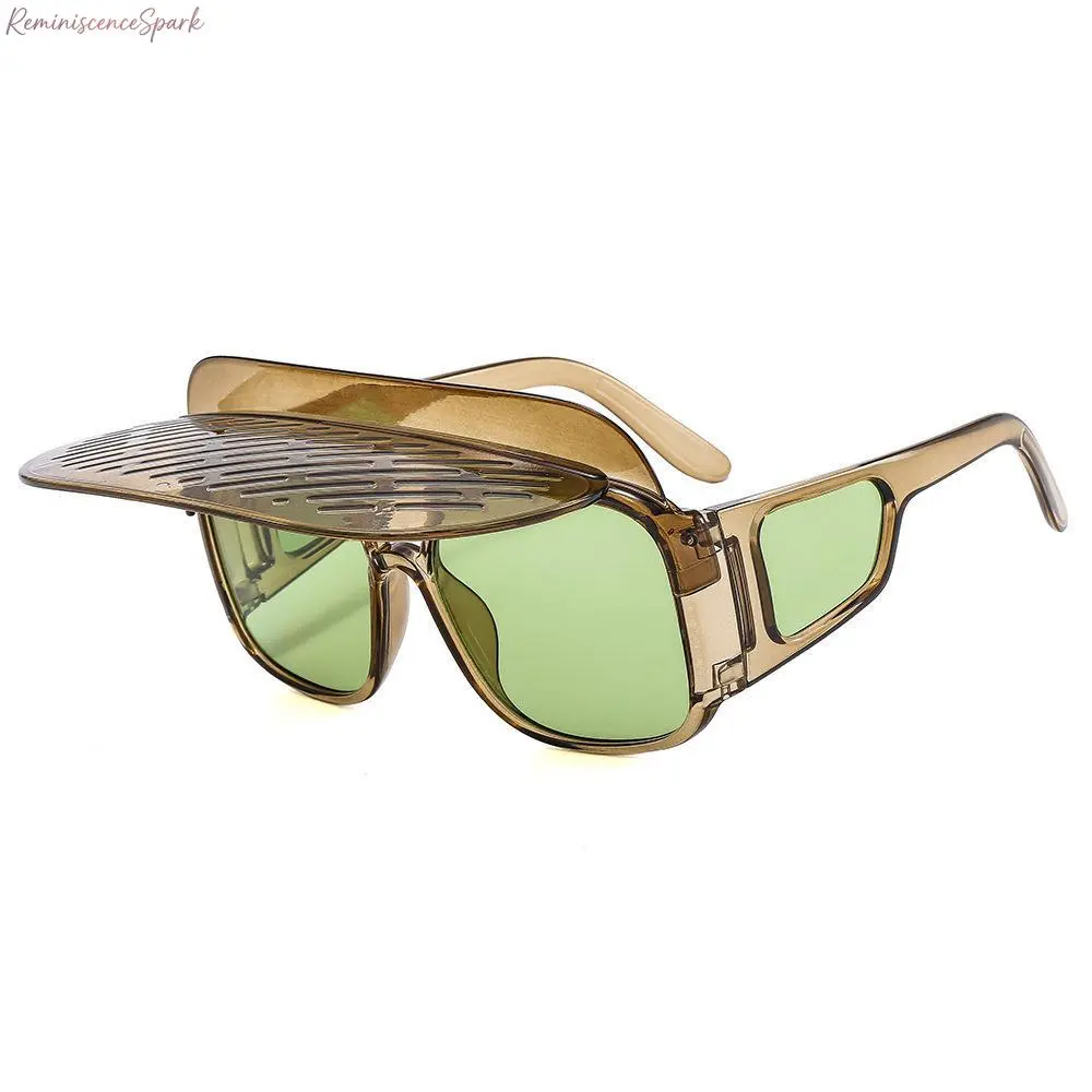 Women's Oversized Shutter Shade Sports Sunglasses - Modern Flip-Up Visor, Foldable Design, UV400 Protection, Sun Protective, Trendy Frames, Funky Unique Accessories, Modern Sunglasses, Multifunctional Shades