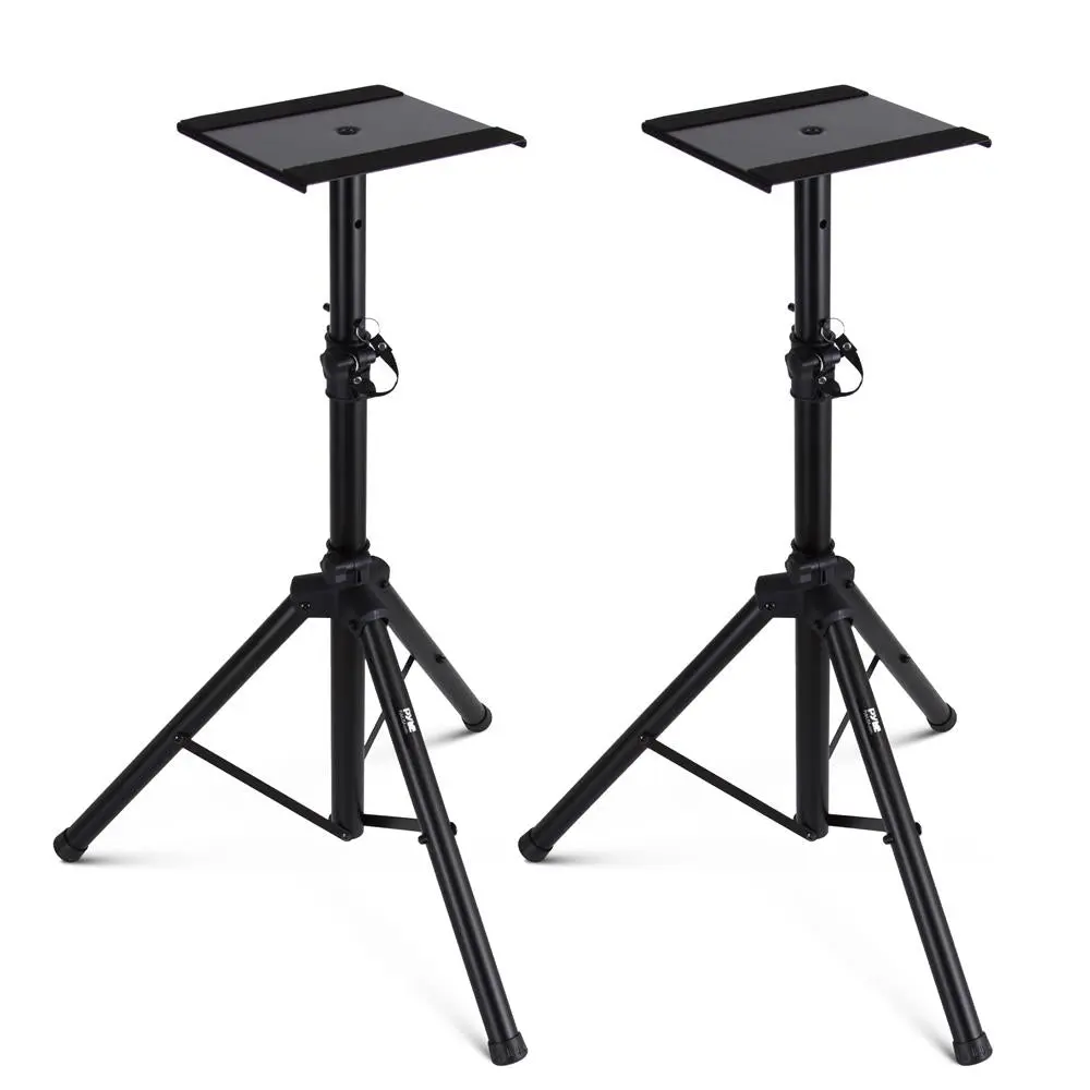 Pyle Adjustable Metal Speaker Stands (Pack of 2) - Durable Telescoping Tripod Base, 90 lbs Capacity, Anti-Slip Rubber Pads, Safety Support Pin Assures Structural Stability, Rugged & Reliable Audio Accessory for Stage/DJ Use