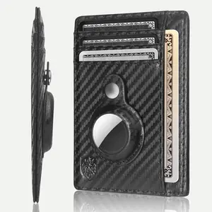 Slim Minimalist Men's Wallet 8 Slots RFID Blocking Front Pocket – Modern Wallet for Man with Air Tag Holder – Leather Wallet Case for Apple AirTag