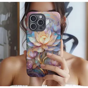 Stained Glass Lotus Aesthetic Premium Film 2 in 1 Phone Case - Durable, Shock Absorbing and Stylish Protection - Compatible with iPhone 16, 15, 14, 13, 12, 11, Plus, Pro, Pro Max, Perfect birthday gift for friends.