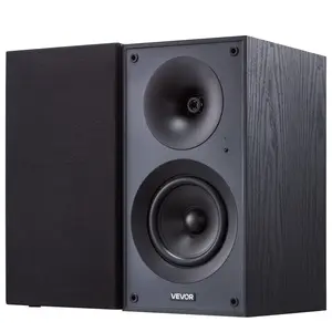 【FathersDayGift】 VEVOR Powered Bookshelf Speakers, 25W x 2, Active Studio Monitor Speaker with 5.25 Inch Woofer, Bluetooth/RCA/Coaxial/Optical/USB/Subwoofer Connection, Wooden Enclosure, for Record Player Turntable PC