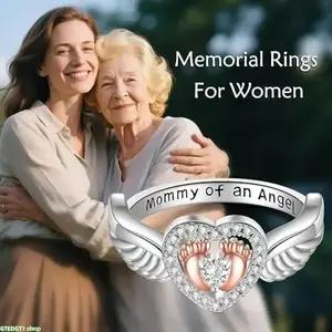 Baby Footprint Memorial Ring Charm - Engraved Winged Heart, Sparkling Crystal Accent Sympathy Keepsake for Angel Mothers, Ideal for Remembrance Ceremonies & Meaningful Gifting (Bag Accessory)