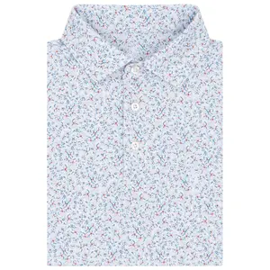 The Cherry Bloom Polo - White, Men's Short Sleeve Performance Polo, Golf Polo Shirt, Polo Golf 3D, Style 3D Golf, Gift For Men