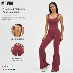MFVIM Women's Wide Shoulder Strap Backless Sleeveless Yoga Jumpsuit, Tummy Control All Season Activewear, Nude-Like Feel Abdomen-Flattening Slimming Outfit for Outdoor Sports