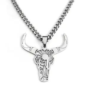 Men's Hollow Cow Head Necklace Pendant Stainless Steel Lucky Gift Jewelry Cuban Link Chain Modern Versatile Accessories