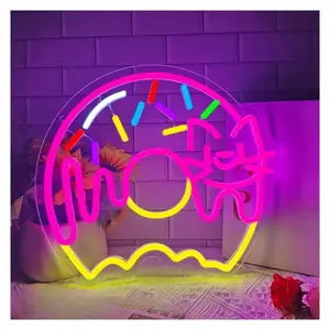 Sign Illuminated Donut Neon Sign Cute For Wall Decor USB Powered Dimmable Food Sign For Display Windows Living Room Restaurant Sign Illuminated