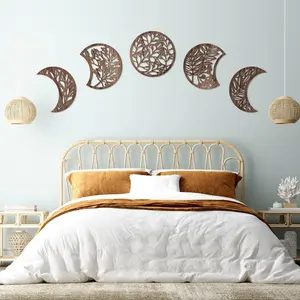 5 Pieces Moon Phase Wall Hanging Decor Wooden Moon Wall Art Nordic Moon Phases Wall Art (Brown Decoration Decorative